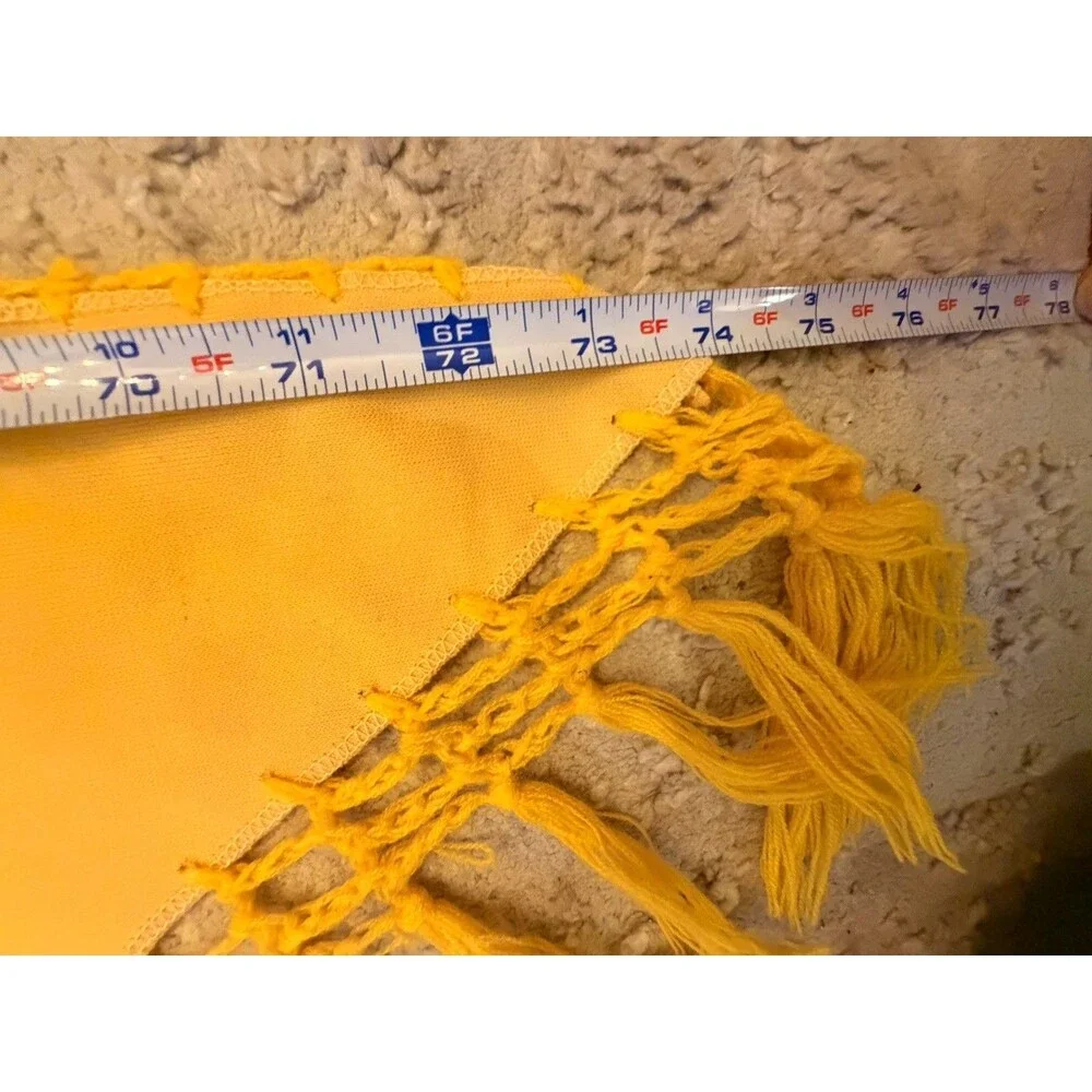 Vintage Handmade Crochet Embroidered Floral Yellow Shawl Wrap Mexican 75 X 33 C1